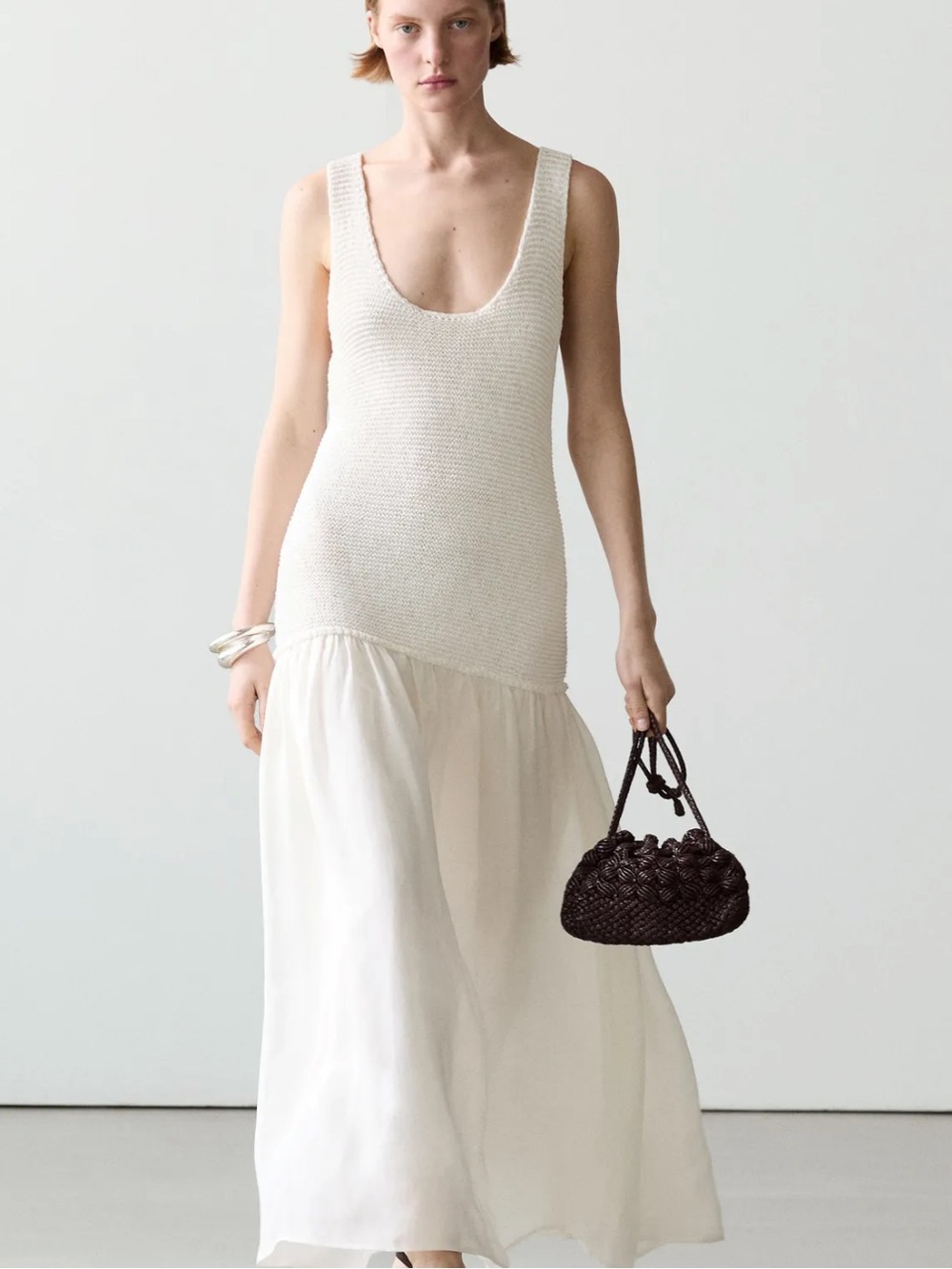 Massimo Dutti NWT LONG MATCHING LINEN BLEND DRESS WHITE 6633/833